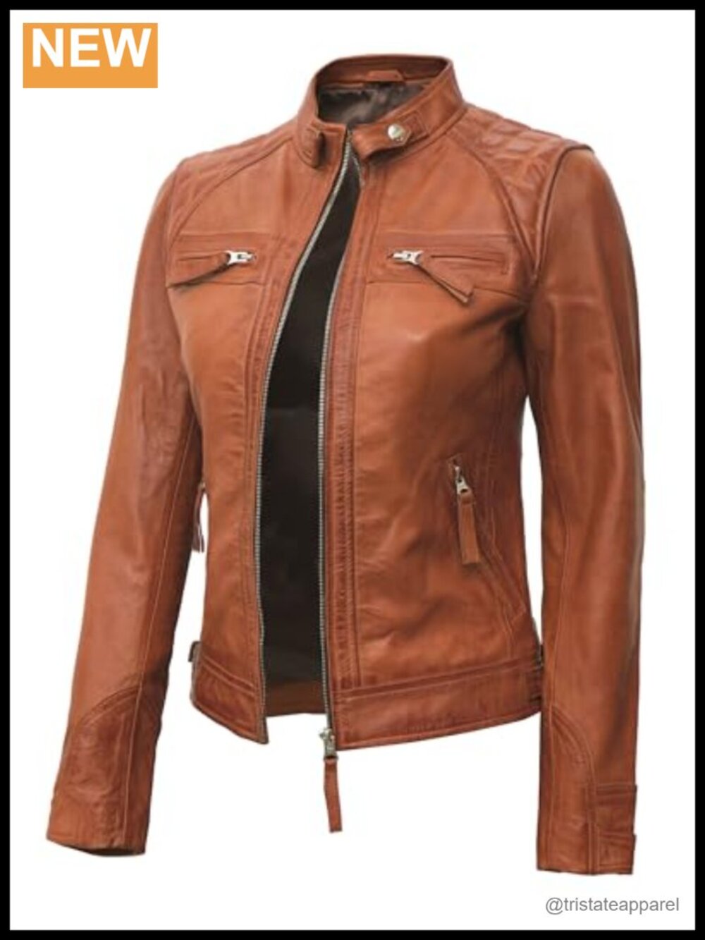 Genuine Lambskin Leather Jacket | Cafe Racer Style for Women | Zip Front